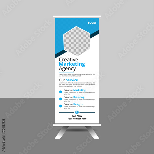 Creative business agency roll-up banner design template, Professional unique corporate roll up banner design. Roll-up banner design for business.