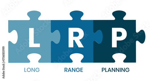 LRP, Long Range Planning acronym. Concept with keyword, people and icons. Flat vector illustration. Isolated on white.