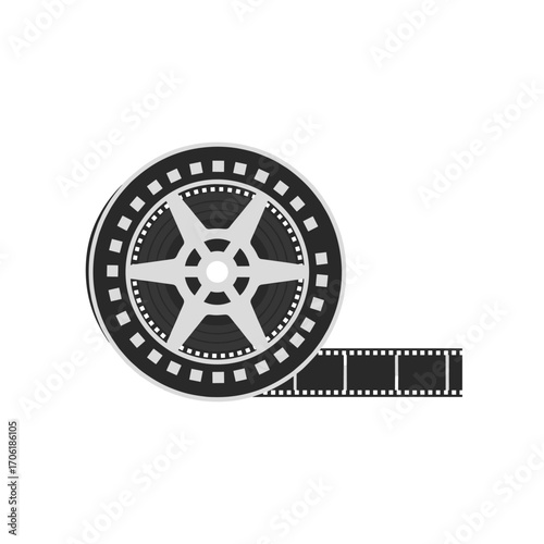 Vintage film reel with film strip, showcasing cinematic history and nostalgia