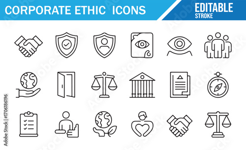 Leadership and integrity icons with law and fairness symbols vector illustration