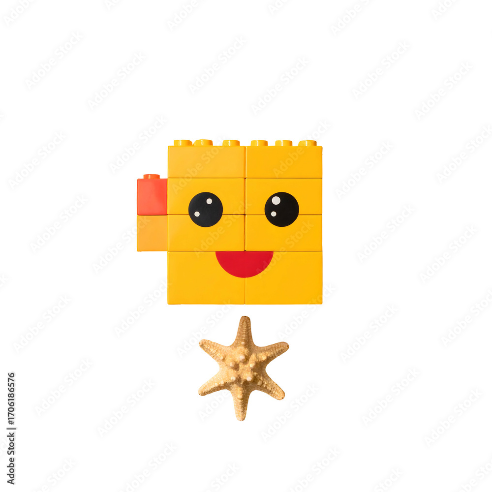 Obraz premium Smiling lego face and starfish isolated on transparent background