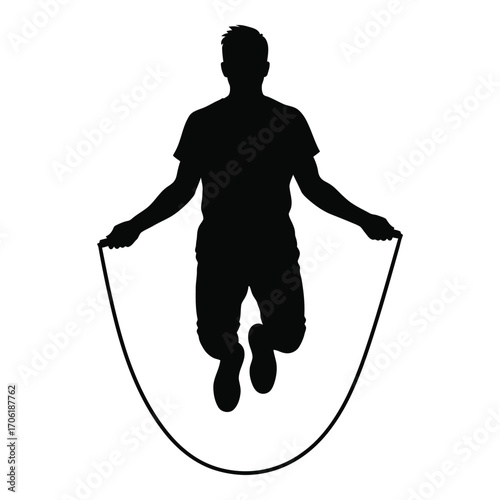 Silhouette of a man jumping rope dynamic action pose athletic workout activity silhouette