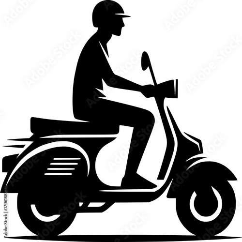Speed Silhouette on Two Wheels: An evocative silhouette captures the essence of a lone rider zipping along on a vintage scooter. Evoking a sense of freedom, adventure, and stylish urban travel.