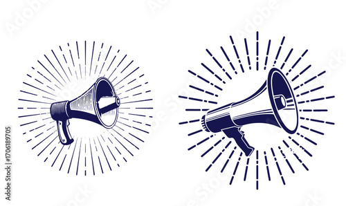Hand drawn loudspeaker icon. Monetization ads icon