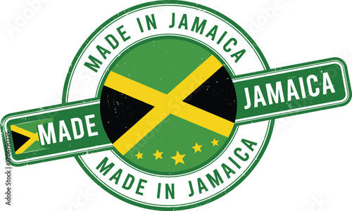 Distressed Green and White Badge Featuring the Jamaican Flag and Star Accents