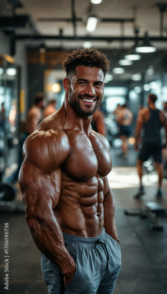 Fototapeta premium Muscular male bodybuilder in gym