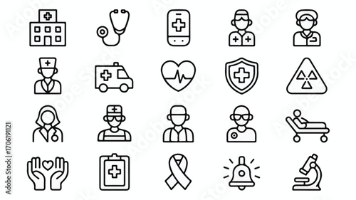 Medical icons hospital stethoscope ambulance heart shield radiation symbol vector