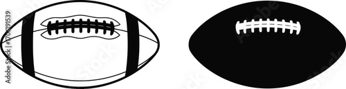 Football Black and White Silhouette with Stitches on a Transparent Background