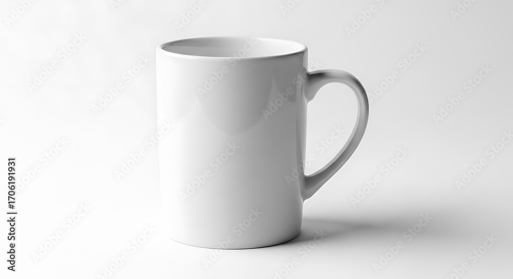 Fototapeta premium Plain white ceramic mug with handle, isolated on white background