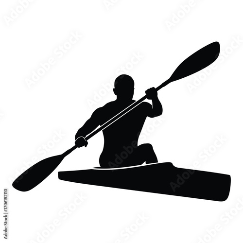 Silhouette of a kayaker paddling with intense focus during a water sport competition silhouette