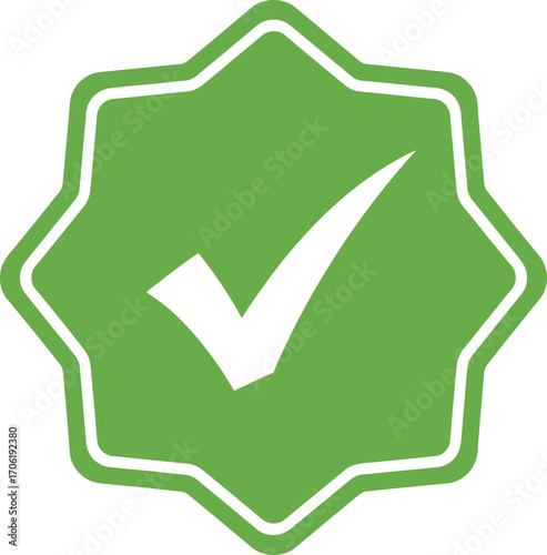 Green Approval Badge with White Check Mark on Transparent Background