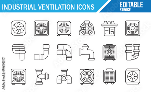 Industrial ventilation icons set with fans ducts and hvac system vector illustration