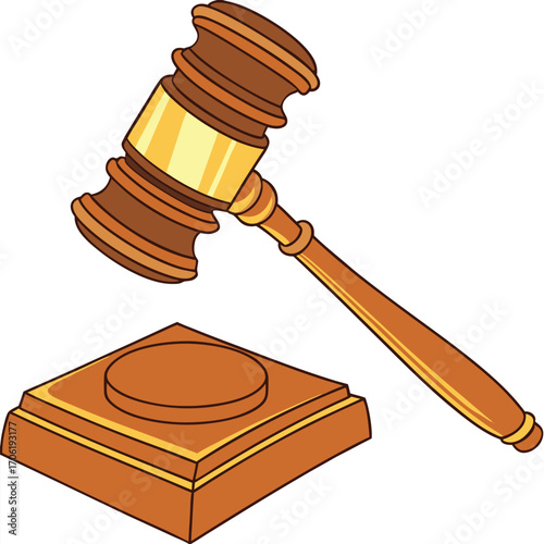 Vector illustration of a wooden gavel and sound block