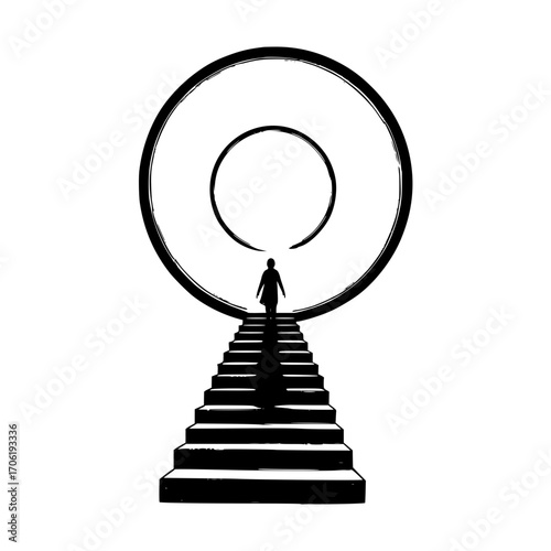 Pencil drawing of a staircase leading to the light, symbol of spirituality, isolated vector image on a transparent background