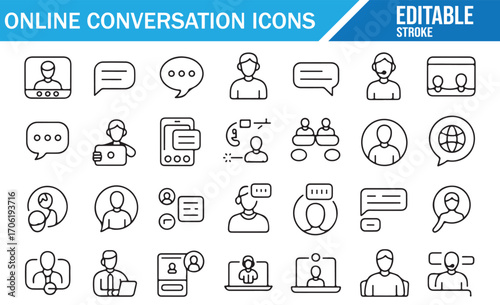 Internet chat bubble and video call symbols outline design vector set