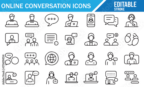 Online conversation icons set with chat and video call vector illustration