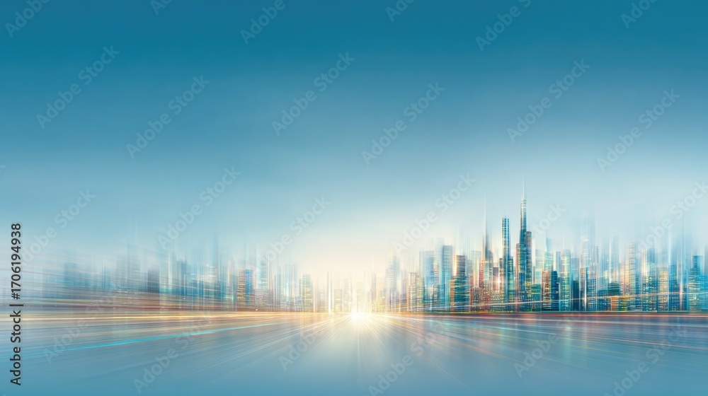 Fototapeta premium Futuristic Cityscape with Motion Blur (Wide View)