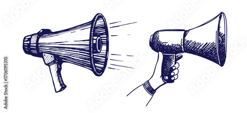 Hand drawn loudspeaker icon. Monetization ads icon