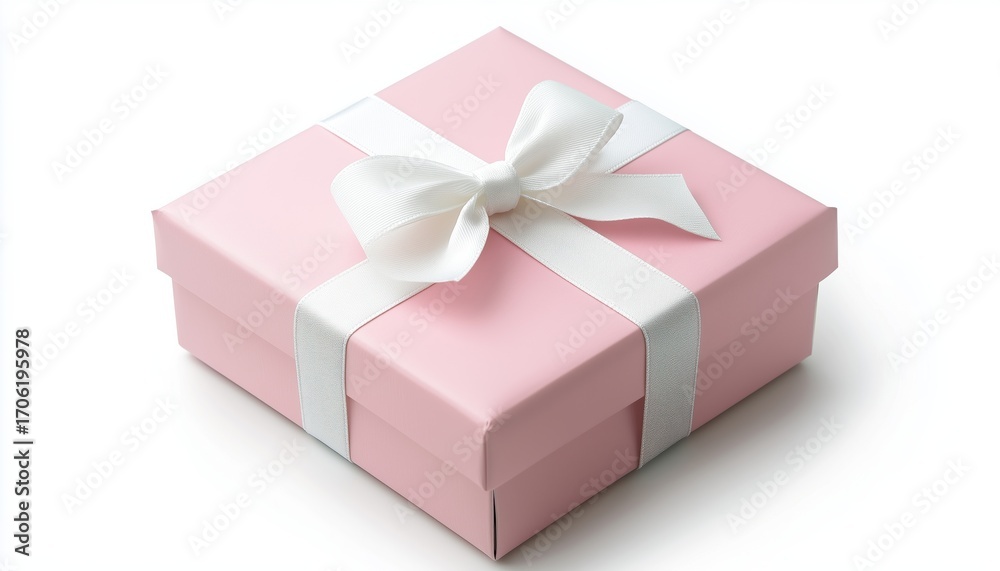 Obraz premium Pink Gift Box With White Bow On White Background, Includes Clipping Path For Easy Editing And Customization