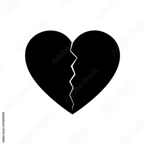A broken heart in black on transparent background silhouette