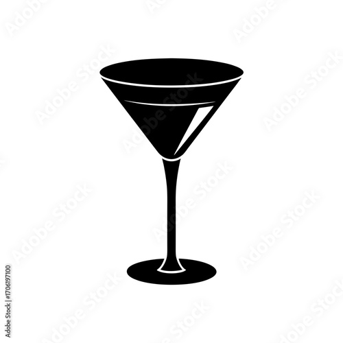 Black martini glass icon on transparent background silhouette