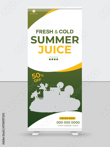 Summer fruit juice taste refreshment roll up banner design
