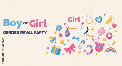 Landscape banner for gender reveal party, vector illustration