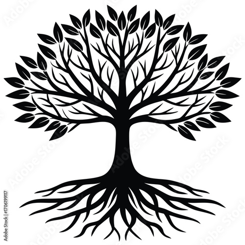 tree of life with roots underground isolated on white background