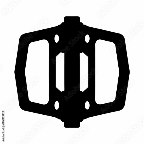 -Black vector illustration of a flat platform bicycle pedal, symbolizing cycling components, sports