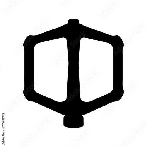 Black silhouette of bicycle pedal icon-Vector illustration of a bicycle pedal in solid black silhouette, representing cycling components, repair, mechanics, fitness, and transportation.