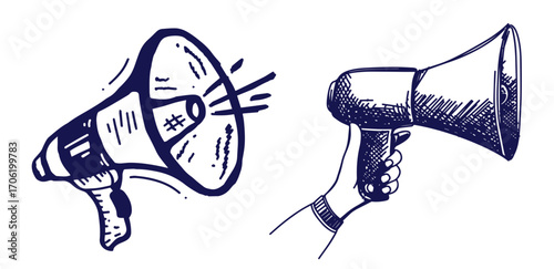 Hand drawn loudspeaker icon. Monetization ads icon