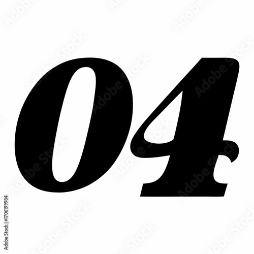 Bold black typography of number zero four-Vector illustration of the number zero four in solid black, ideal for design, labeling, education, calendars, and graphic projects.