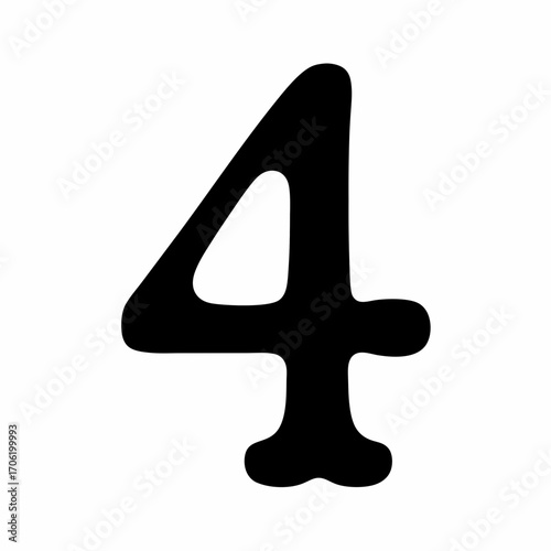 Black silhouette of number four digit-Vector illustration of the number four in bold black silhouette style, ideal for typography, math, education, counting, and graphic design.