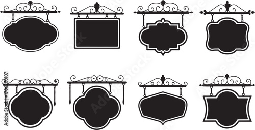 Vintage Hanging Signboard Frame Vector Set