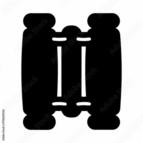 Silhouette of a car axle with wheels-Black silhouette illustration of a car axle with two wheels connected, isolated on a white background, suitable for automotive and mechanical design.