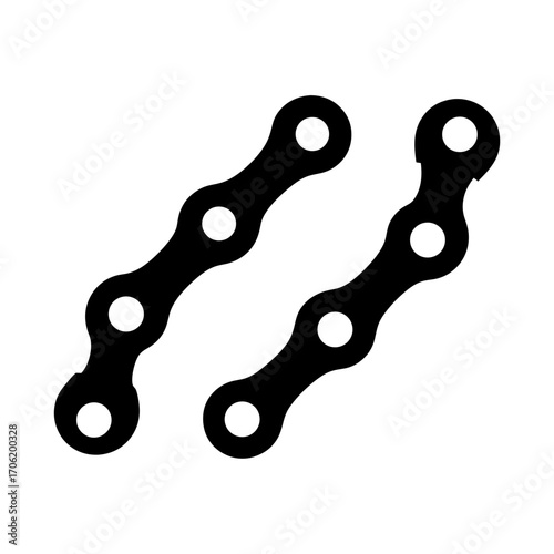 Silhouette of two bicycle chain segments-Black vector illustration of two parallel bicycle chain link sections, symbolizing cycling mechanics, drivetrain parts, bike maintenance, and gear connection.