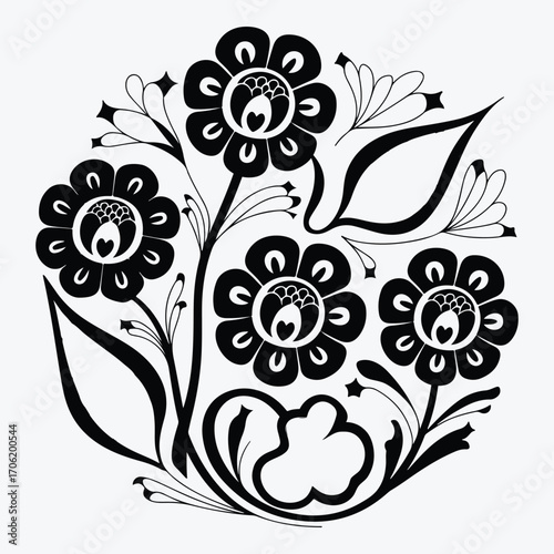 Folk Art Floral Mandala, Traditional Decorative Flower Pattern, vector illustration
