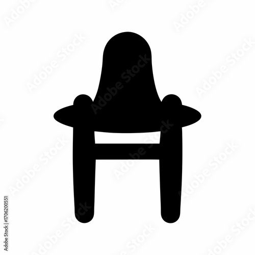Silhouette of chair with armrests isolated-Black silhouette illustration of a chair with a high back and armrests, isolated on white, suitable for furniture or interior design graphics.