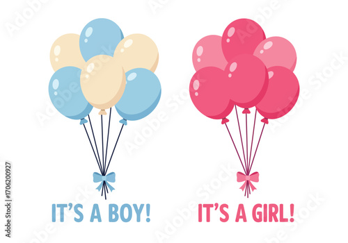 Blue and pink ballon, illustration for gender reveal