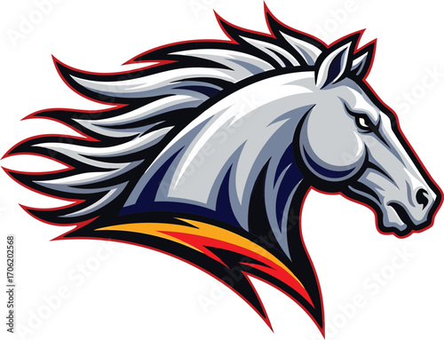 Powerful vector illustration of a fierce mustang horse head in a stylized modern design