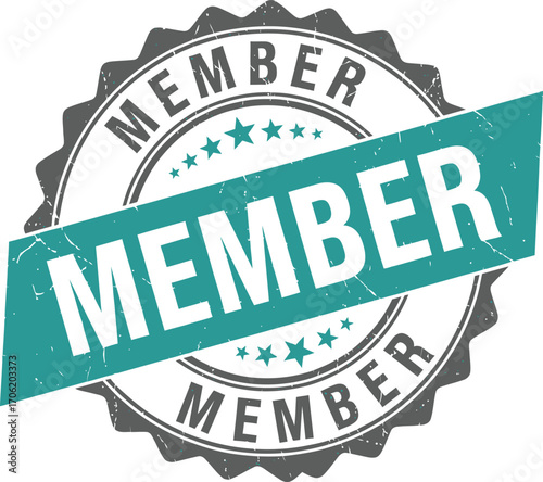 Member Stamp with Teal Banner and Distressed Edges on White Background