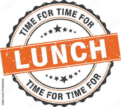 Orange Textured Time for Lunch Badge Vector, White Isolated Background