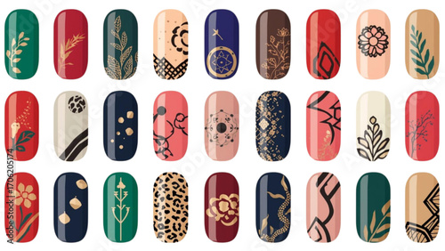 Assorted Nail Art Designs with Gold Accents nail polish