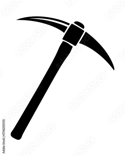 Black Pickaxe Tool Isolated on White Background for Mining and Construction with Vintage Symbolism