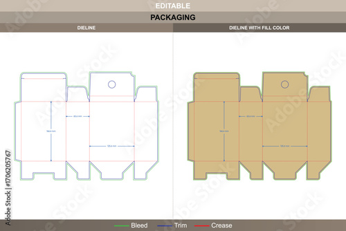 Auto bottom snap lock box dieline with custom dimensions and insert option, editable carton packaging design vector template with print ready die line