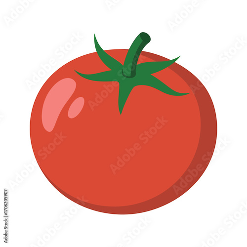Vibrant red tomato illustration with green stem and leaf details perfect for culinary and healthy eating designs