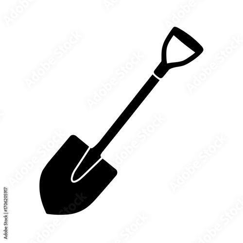 Black and White Shovel Illustration for Gardening and Construction Projects and Various Design Applications with Clean Aesthetic and Simple Design