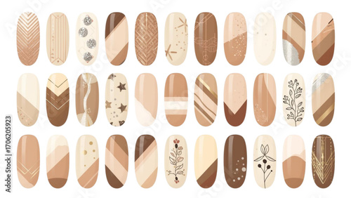 Neutral Tone Nail Swatches with Delicate Designs nail art