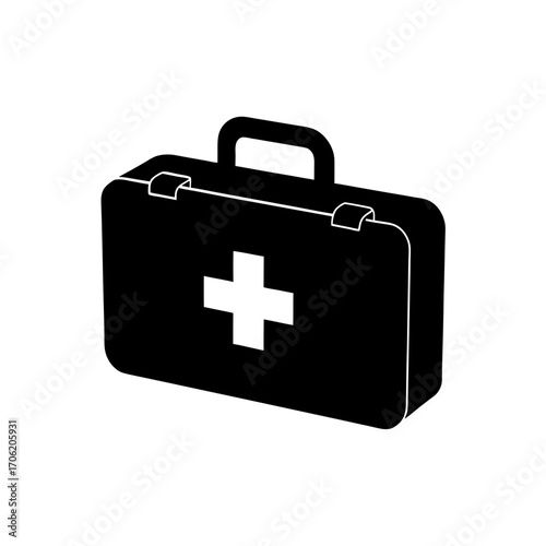 Black first aid kit icon on transparent background silhouette