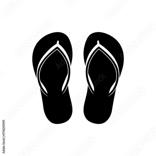 Pair of black flip flops on transparent background silhouette